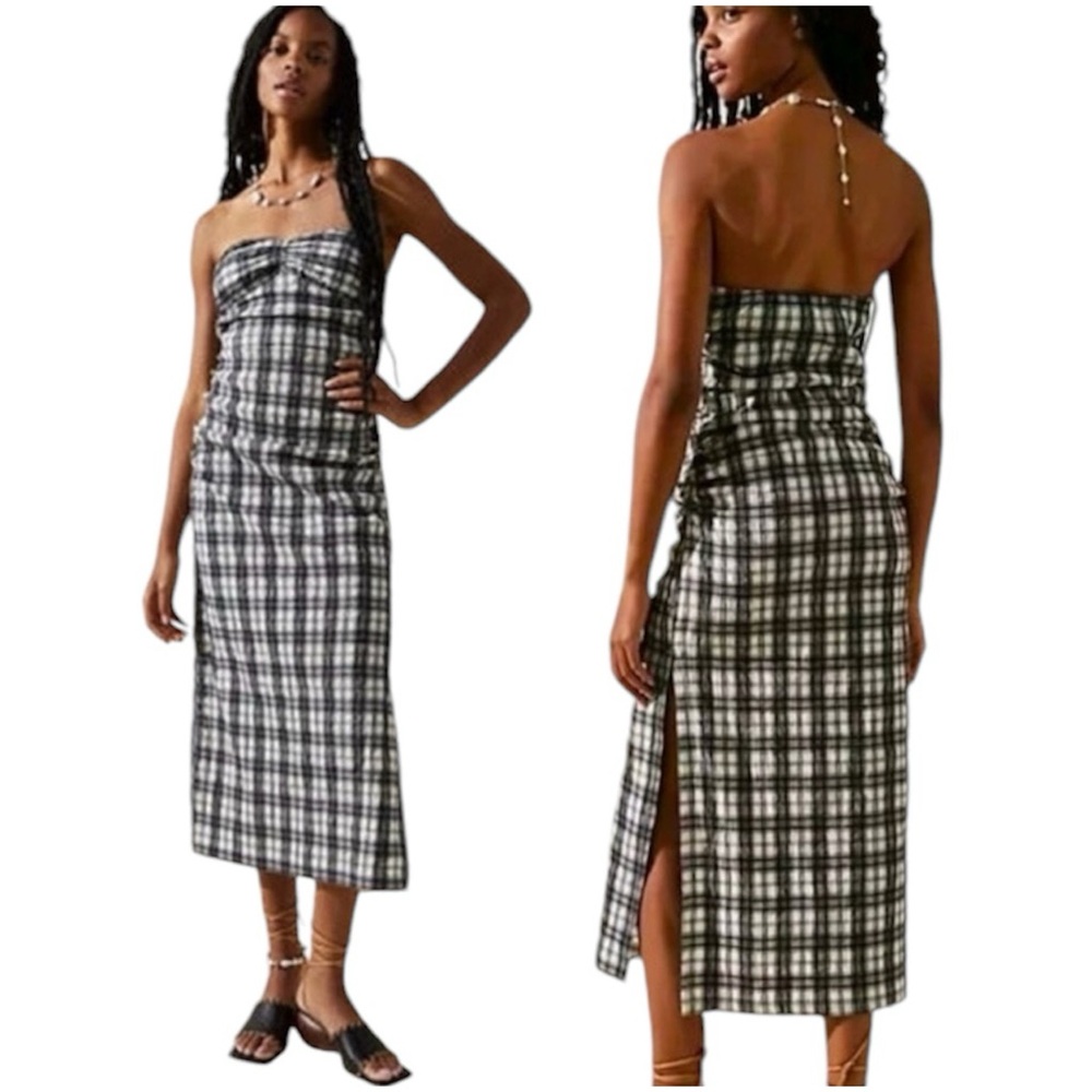 Free People Brandi Midi Dress Black and White Plaid Large